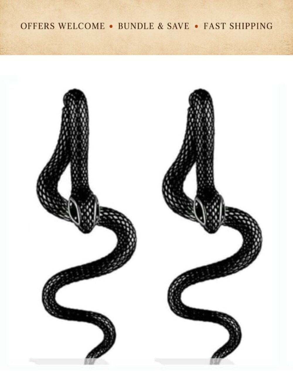Snake Earrings Gold Plated Studs Goth Vintage Serpent Dangle